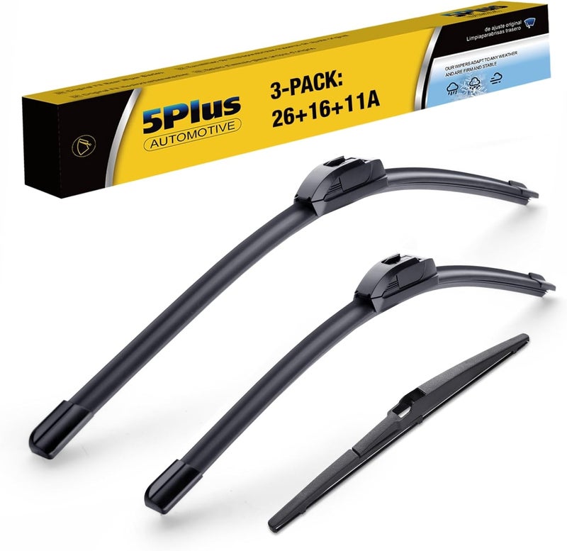 5PLUS 3 Wipers 26"/16"/11" Replacement For Hyundai Kona 2023-2018 Accent 2017-2012, Kia Rio 2017-2012 Wiper Blades, 26 Inch+16 Inch Windshield Wiper Blades with 11 Inch Rear Wiper Blade - Image 1